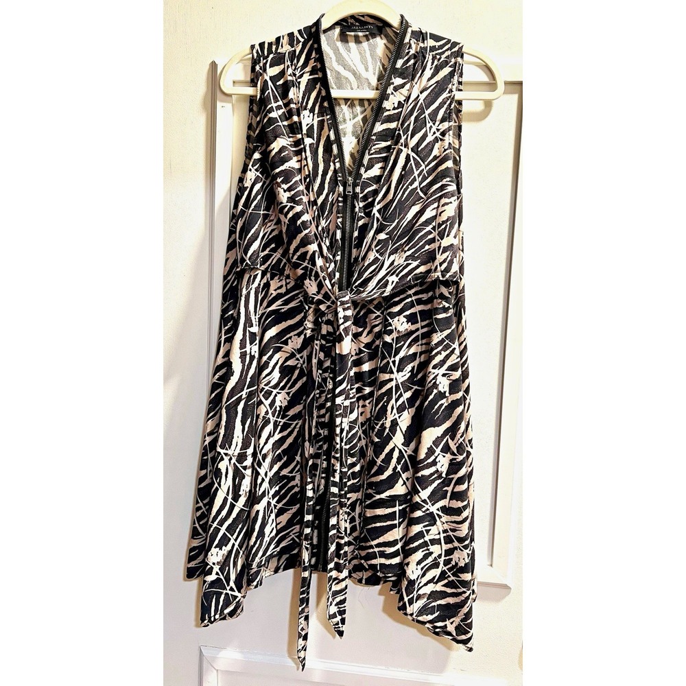 AllSaints Jayda Katoi Abstract V-Neck Sleeveless Shift Dress Black Ivory M